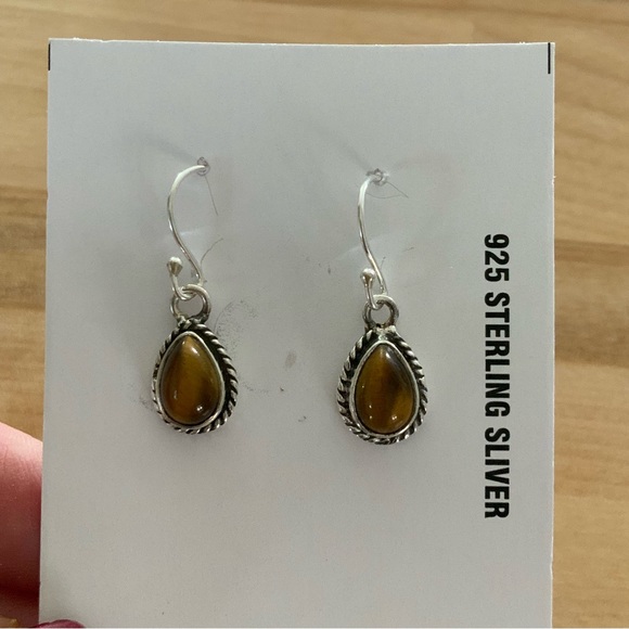 Tigers Eye Solid 925 Sterling Silver Earrings - Picture 4 of 4